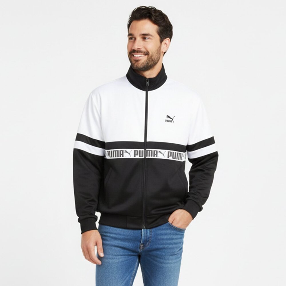 PUMA 90s Track Jacket Black White Mock Neck Running Coat MMQ Windbreaker Classic